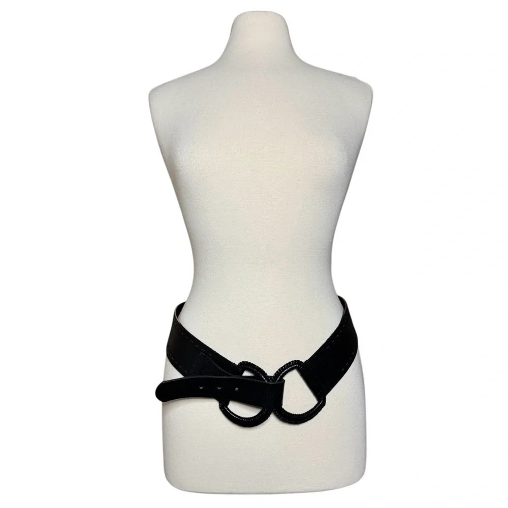 Linea Pelle Black Waist Belt with Interlocking Loop Detail